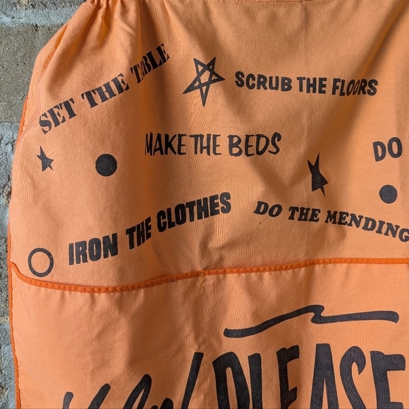 VTG 70s Homemaker Housewife Waist Apron Orange Black Pockets - Picture 2 of 7